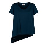 T-SHIRT ASSIMETRICA CON INSERTI IN LINO BLU